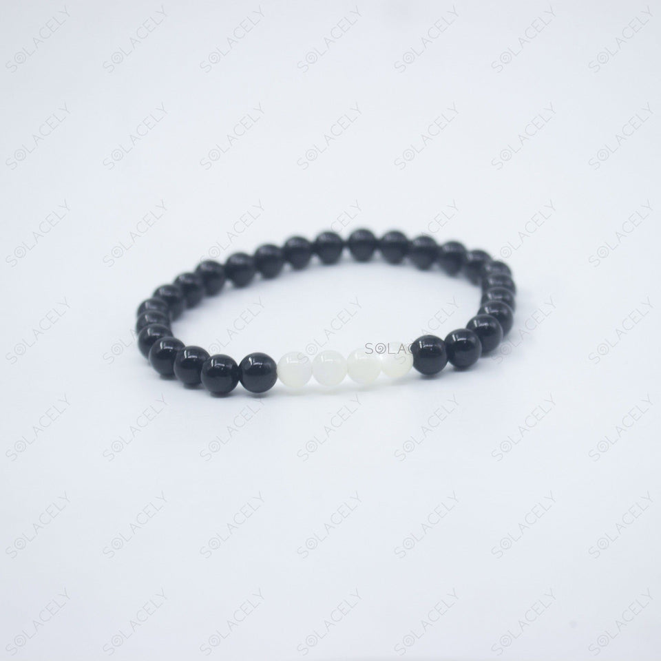 couple bracelet mother of pearl black tourmaline 6mm 