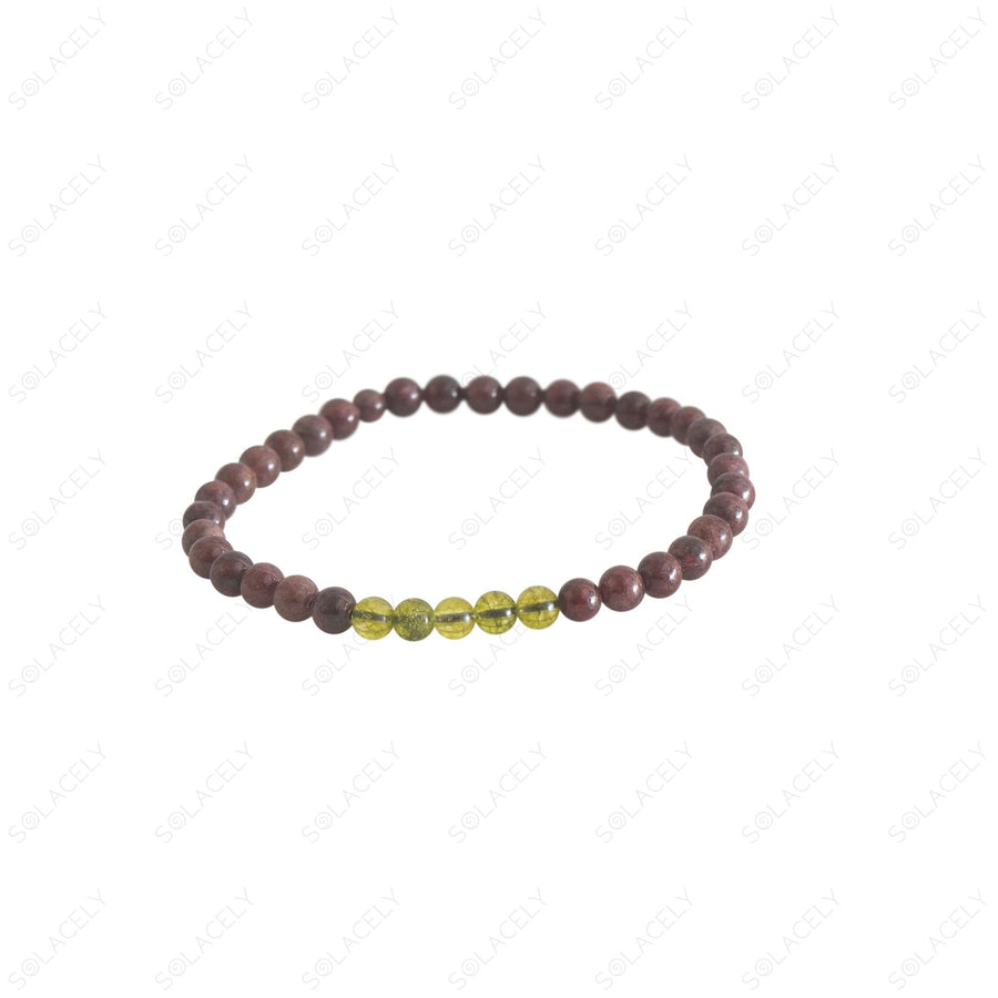 couple bracelet with peridot and red garnet 4mm beads