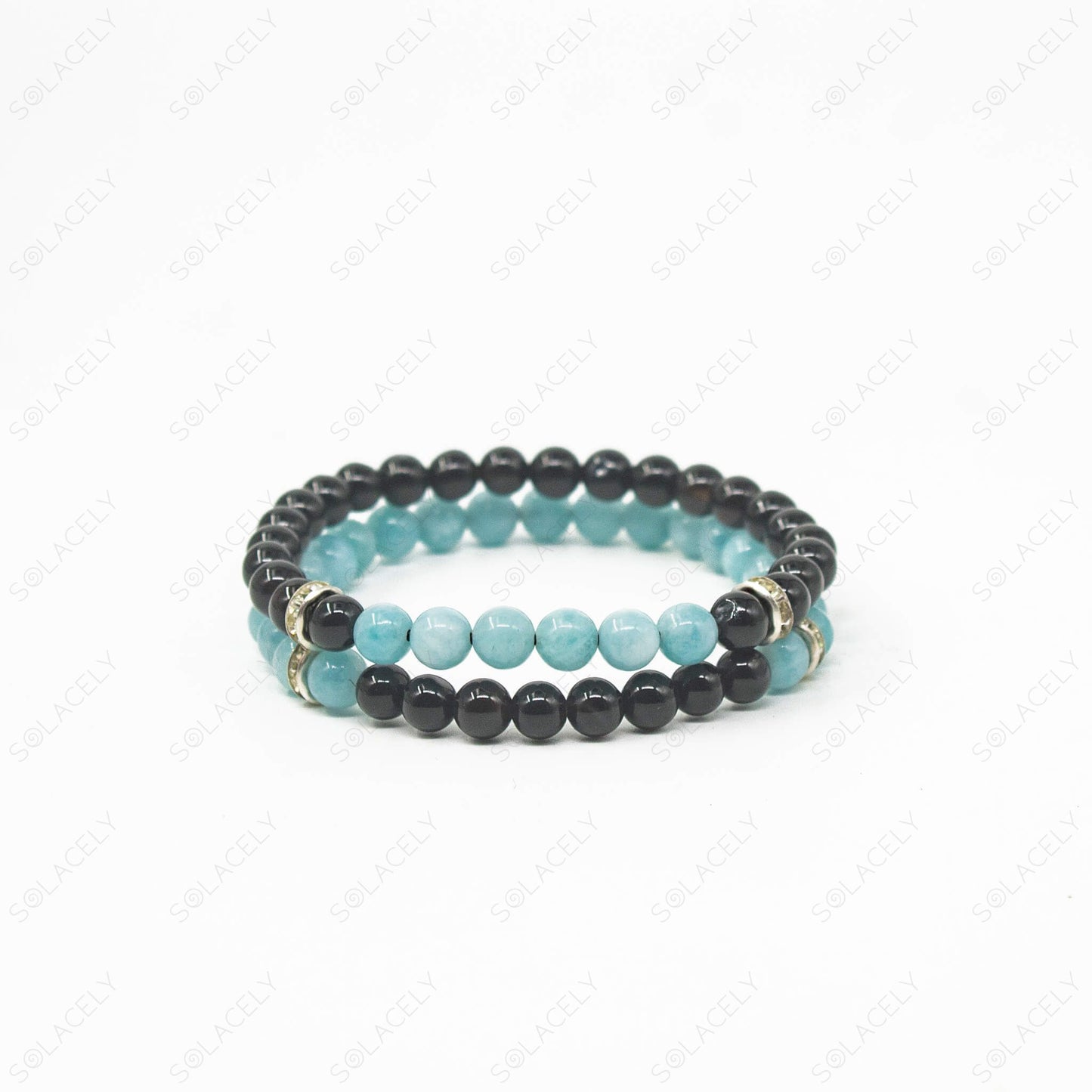 Aquamarine And Black Tourmaline Matching Bracelets