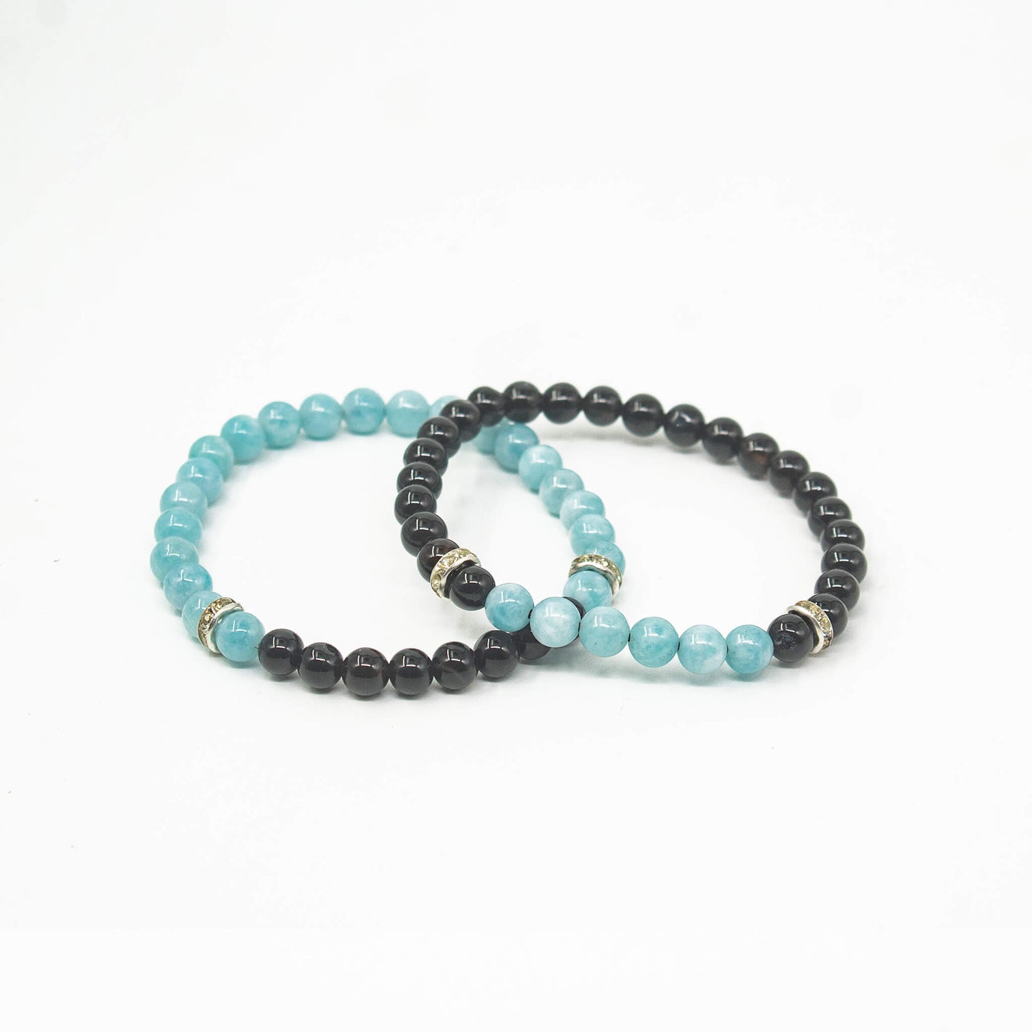 Black Tourmaline And Aquamarine Matching Couple Bracelets 6mm natural beads