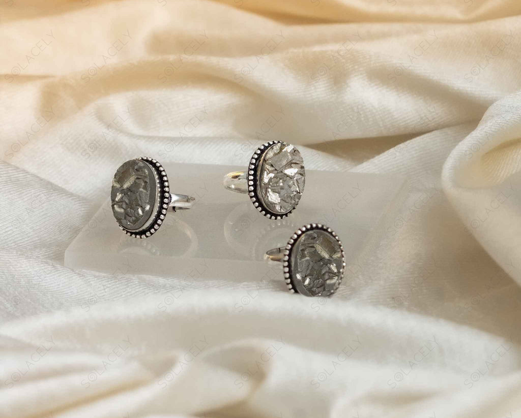pyrite raw crystal rings
