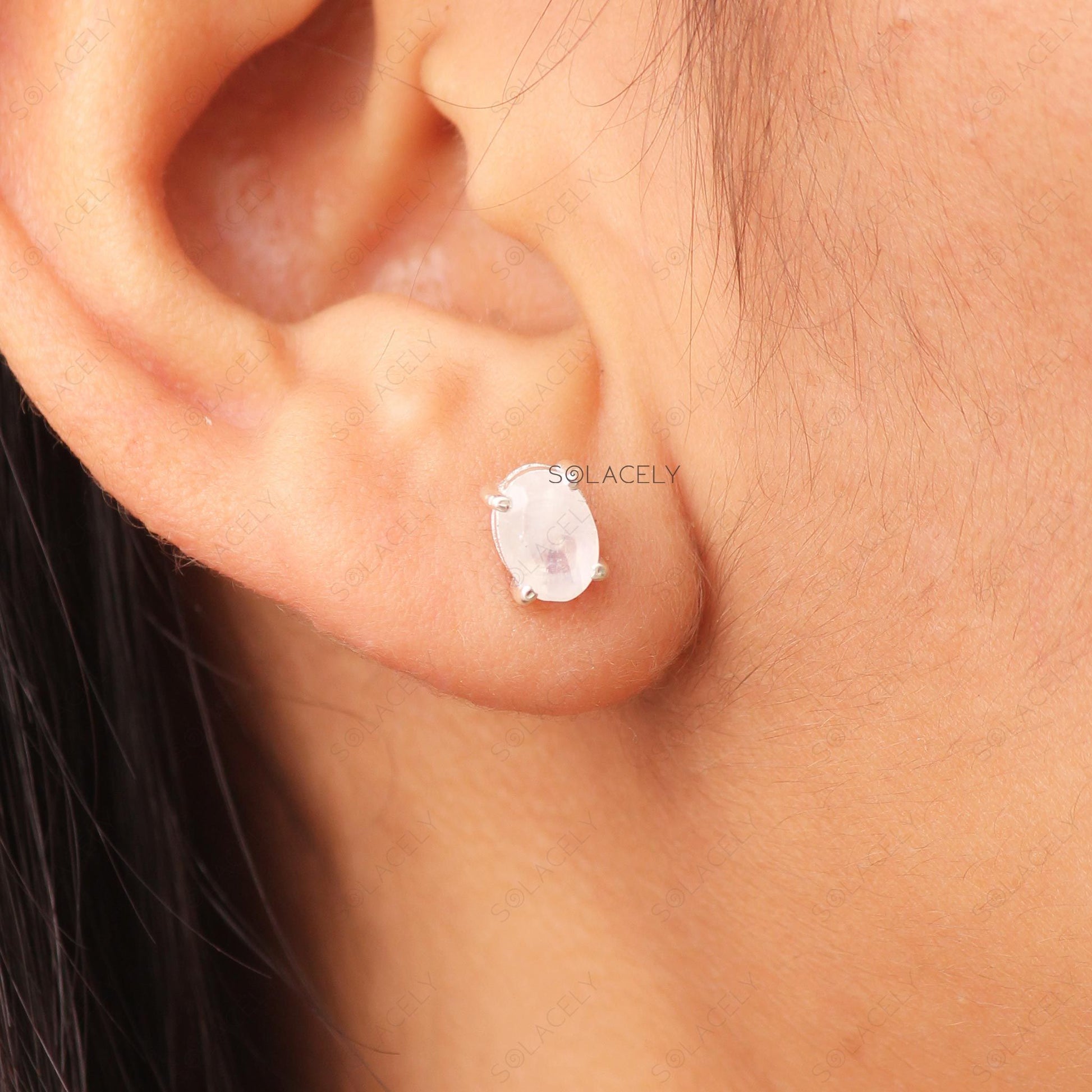 dainty moonstone sterling silver stud earrings