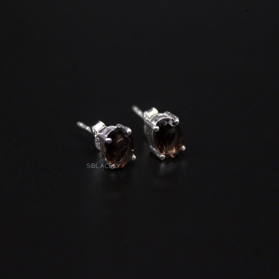 dainty smoky quartz sterling silver stud