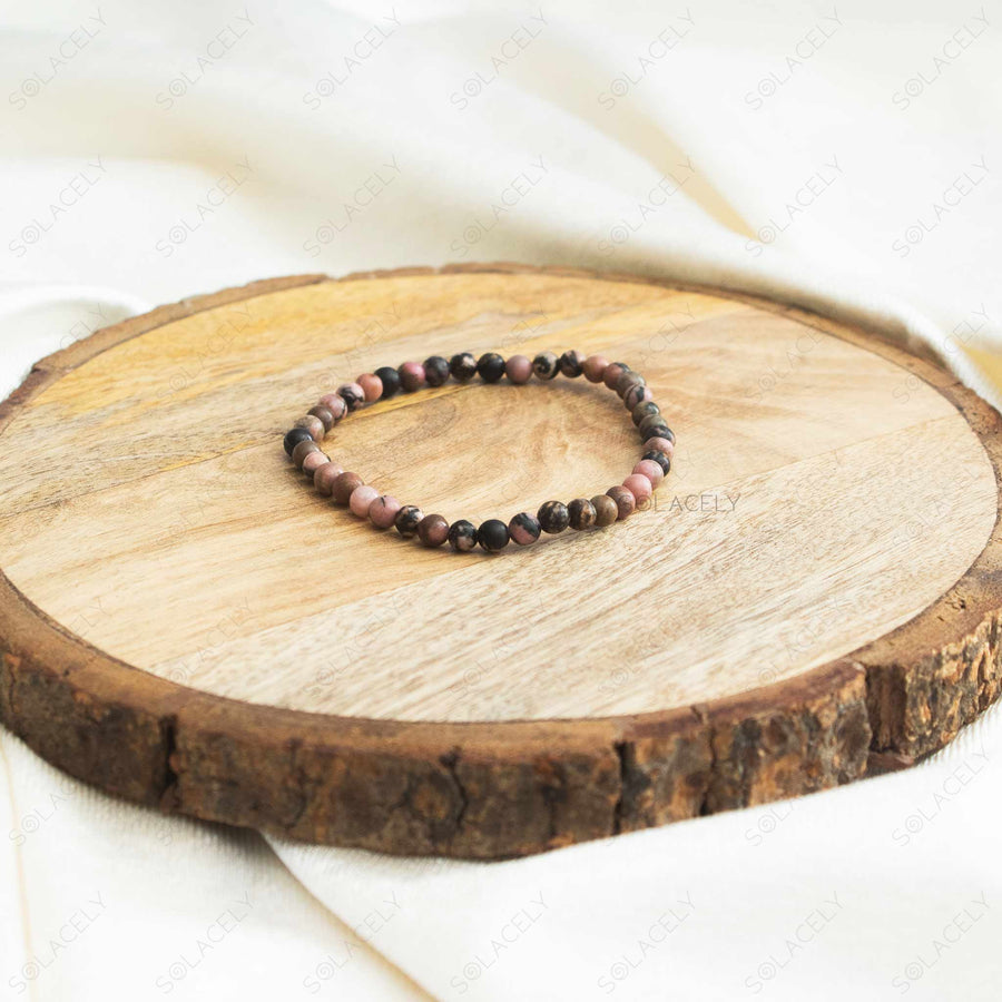 delicate rhodonite bracelet with four millimeter beads