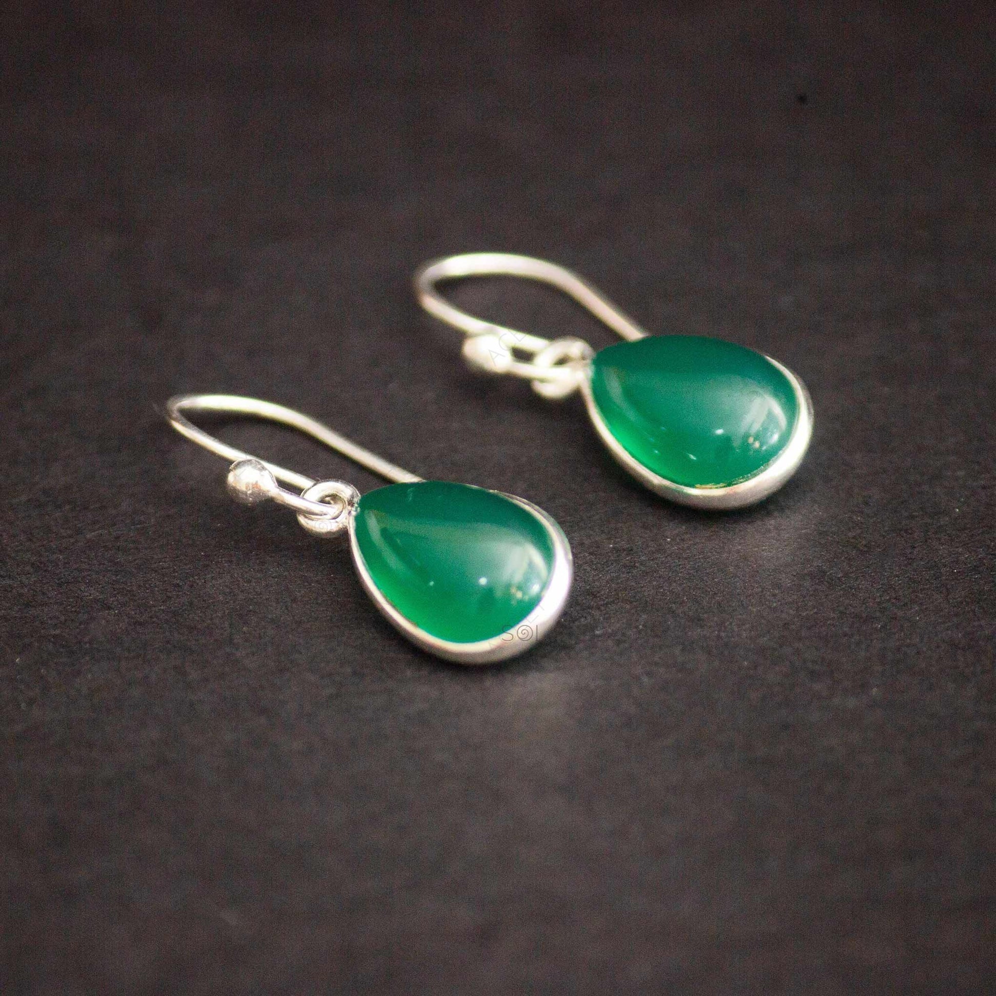 drop earrings green onyx sterling silver