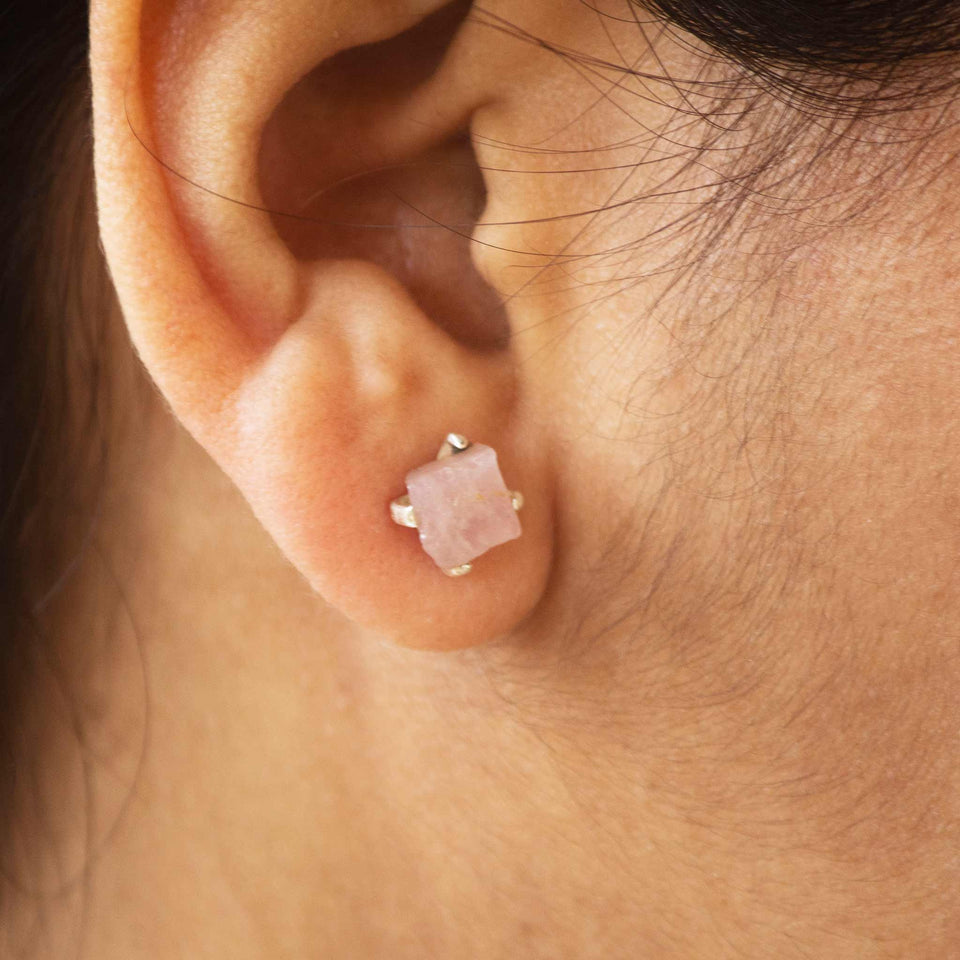 earrings raw rose quartz and sterling silver