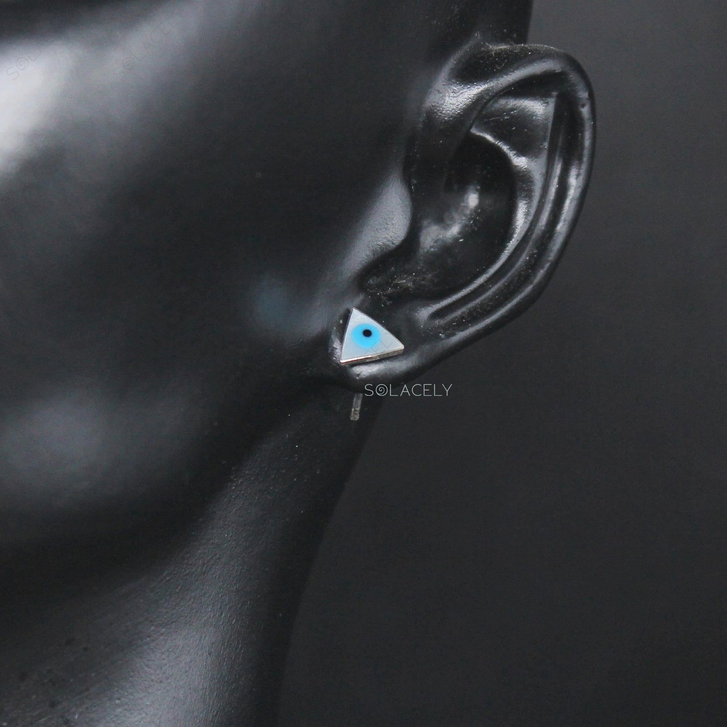 evil eye sterling silver stud earring triangle 