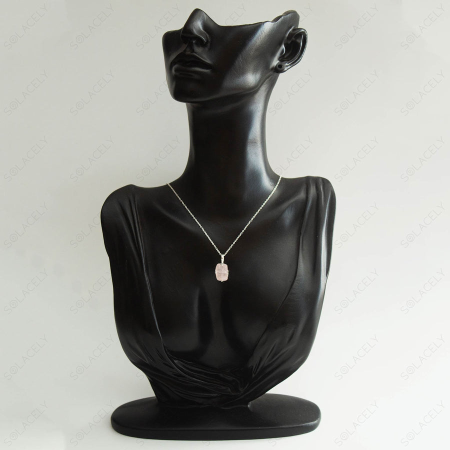 exquisite raw rose quartz sterling silver necklace for chic accessory