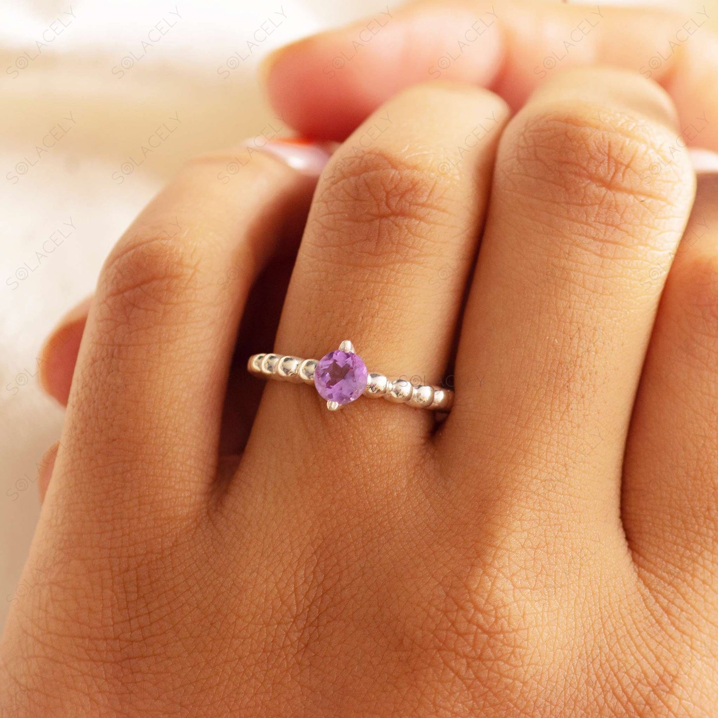 faceted amethyst sterling silver ring