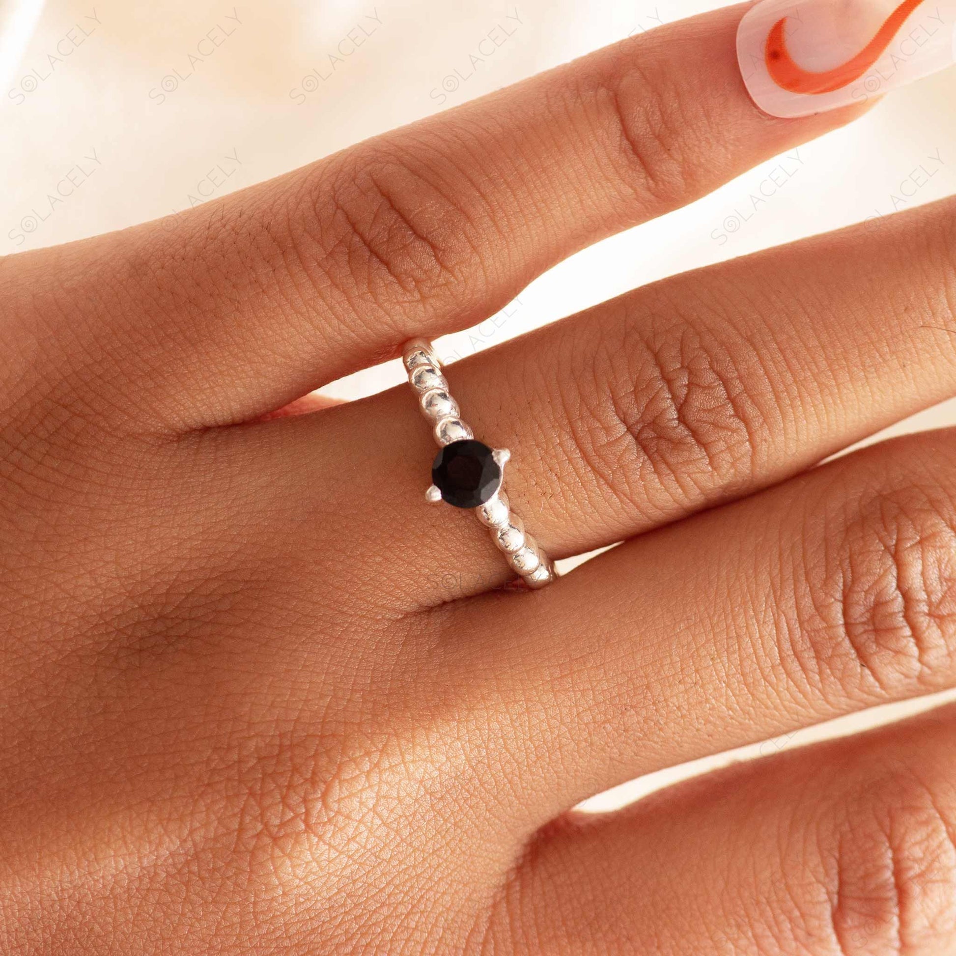 faceted black tourmaline ring sterling silver