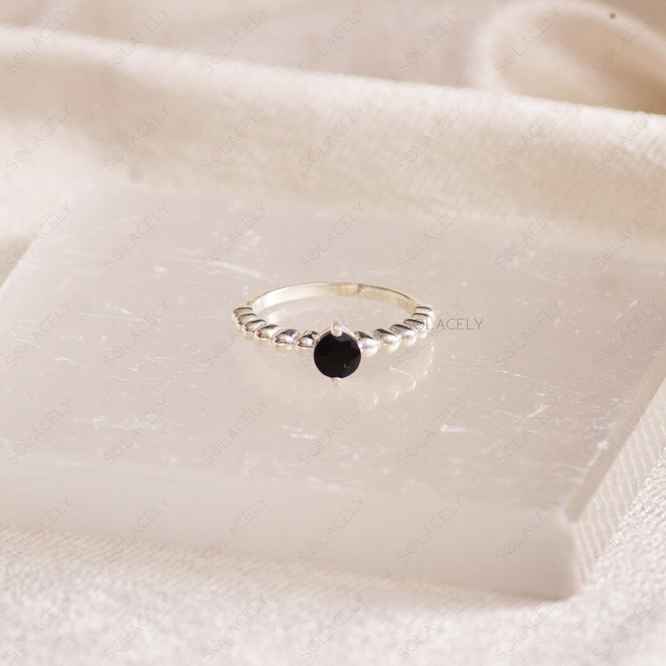 faceted black tourmaline sterling silver ring