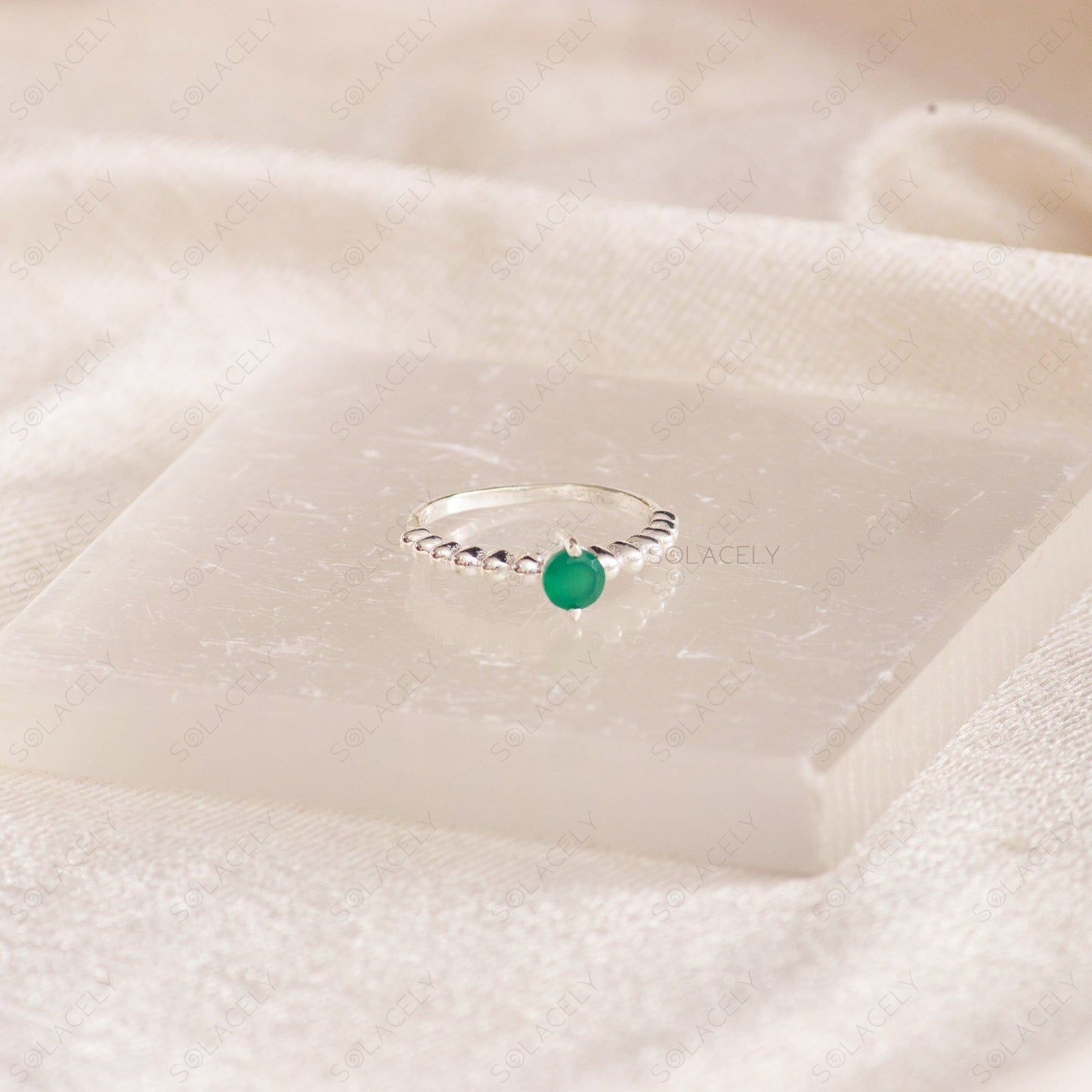 faceted green onyx sterling silver ring