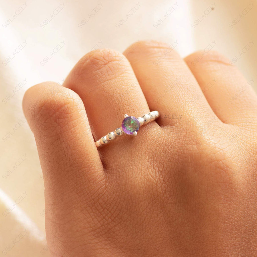 faceted mystic topaz sterling silver ring