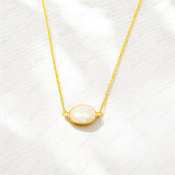 gold plated necklace with rainbow moonstone oval shape