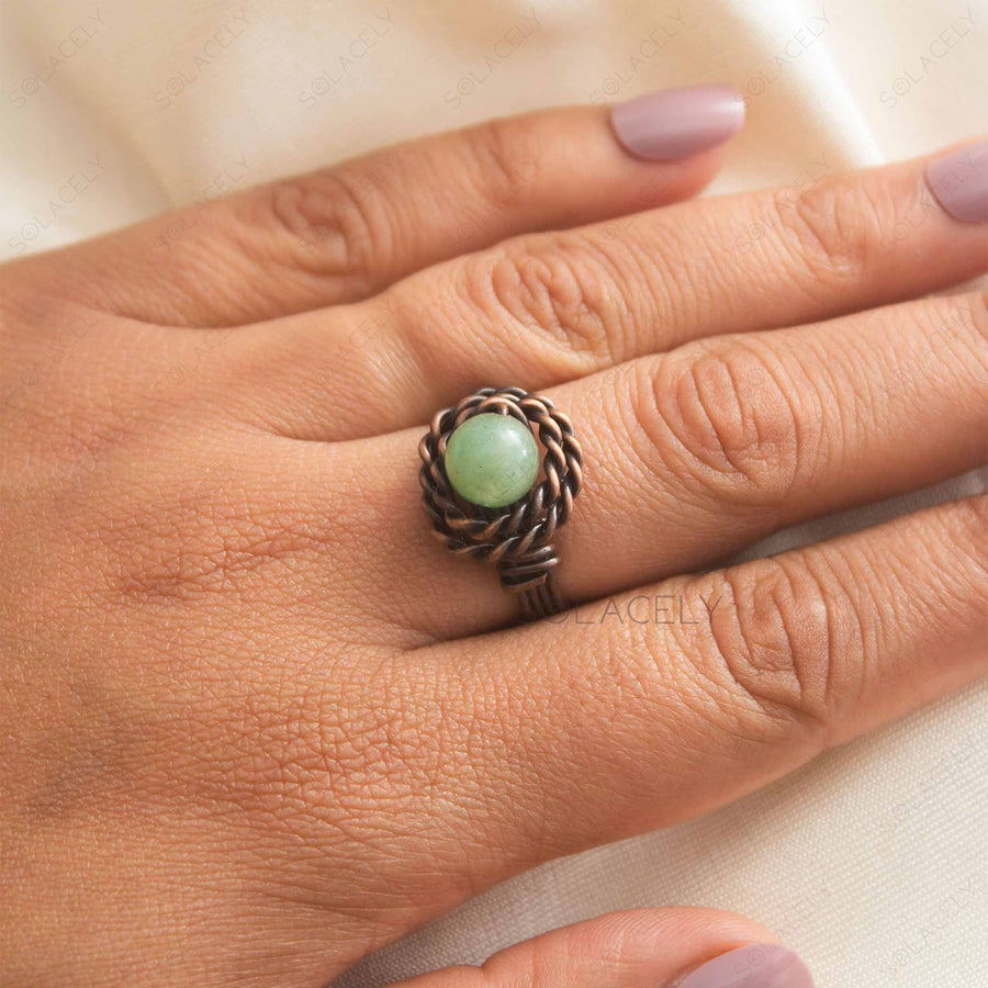 green aventurine copper wire ring