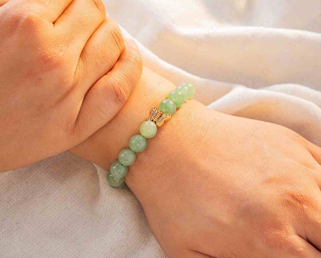 Golden butterfly charm Green Aventurine Bracelet