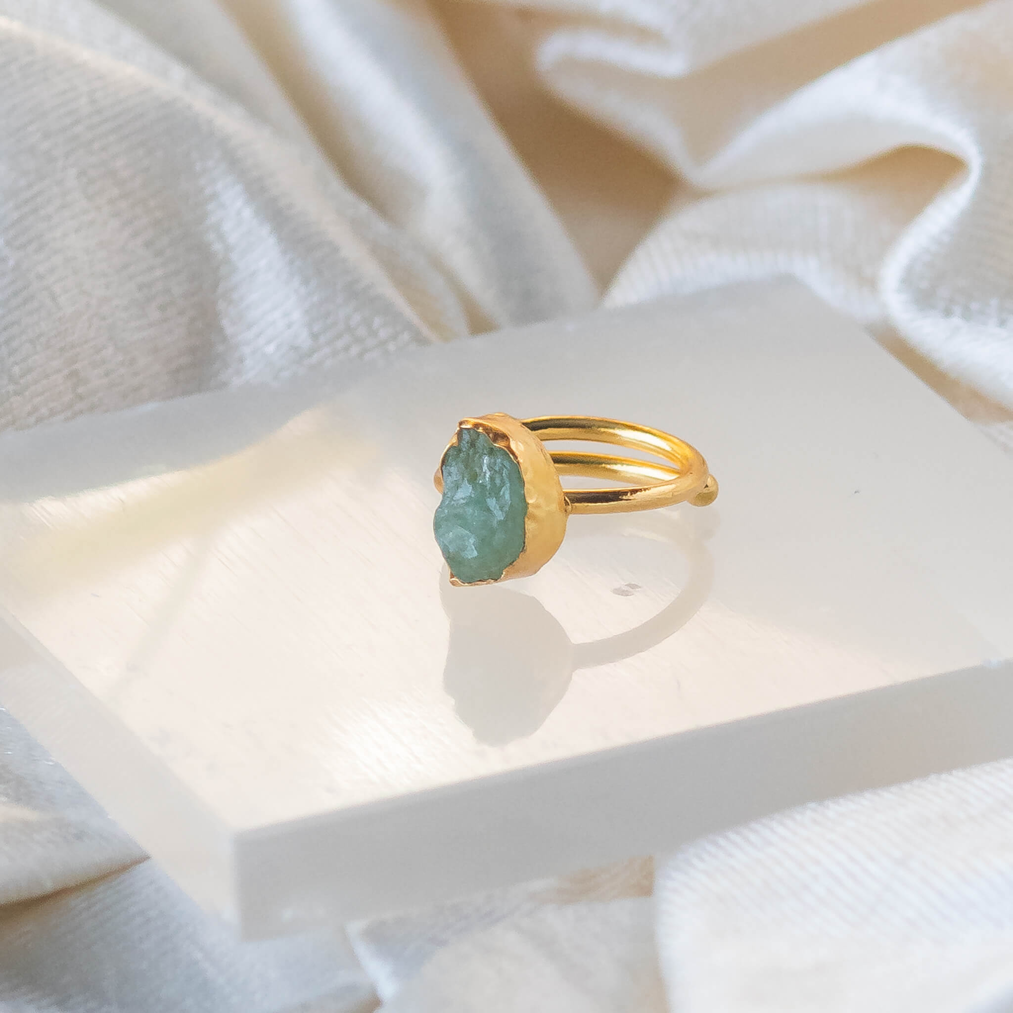 Size 8.5 Two Stone Ring- Green Aventurine Crystal Ring Fine Silver / F