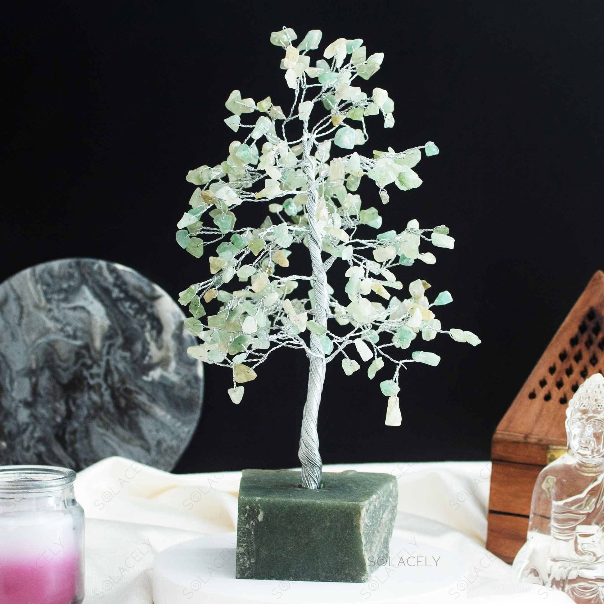 green aventurine tree with base