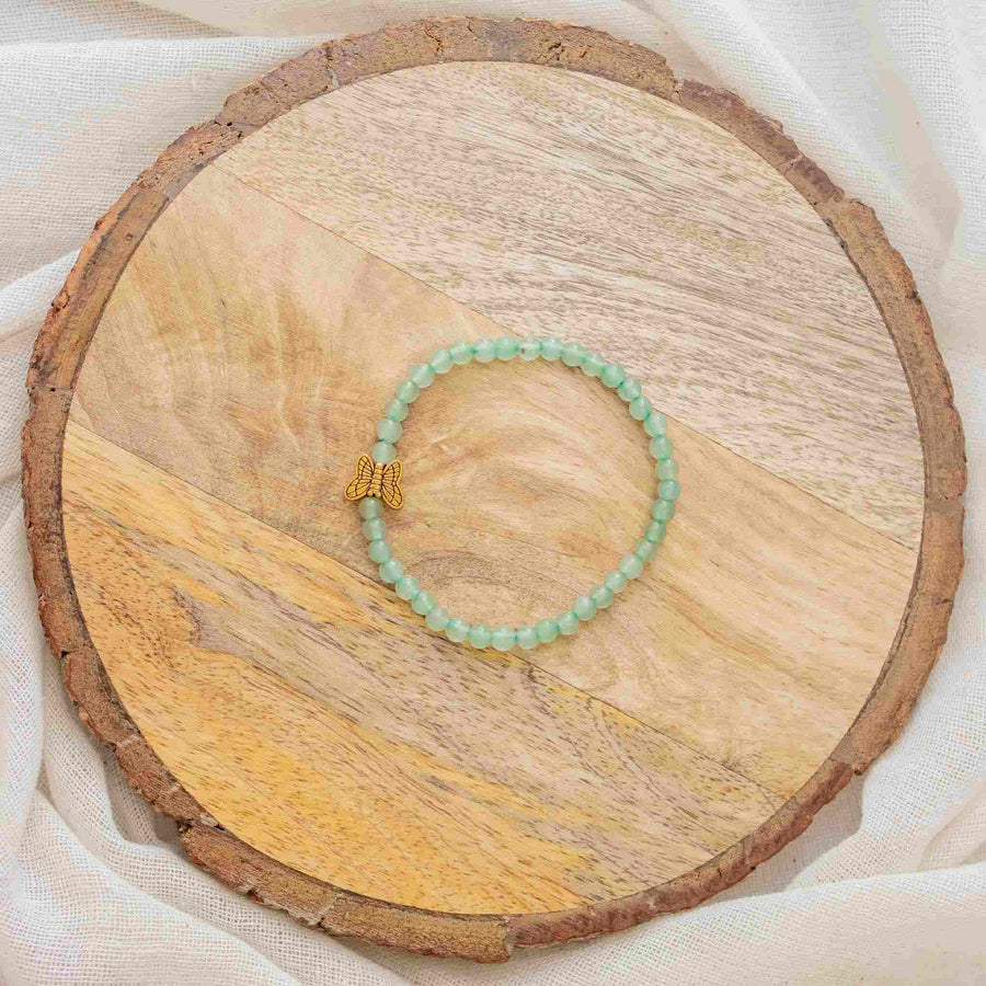green aventurine bracelet with butterfly charm