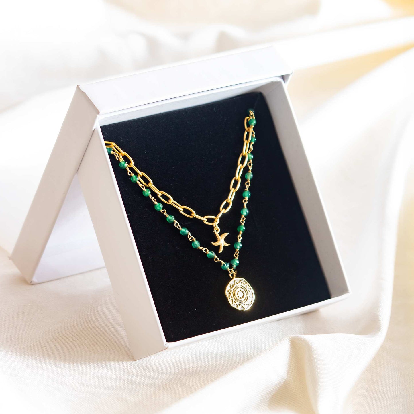 green onyx necklace double layer