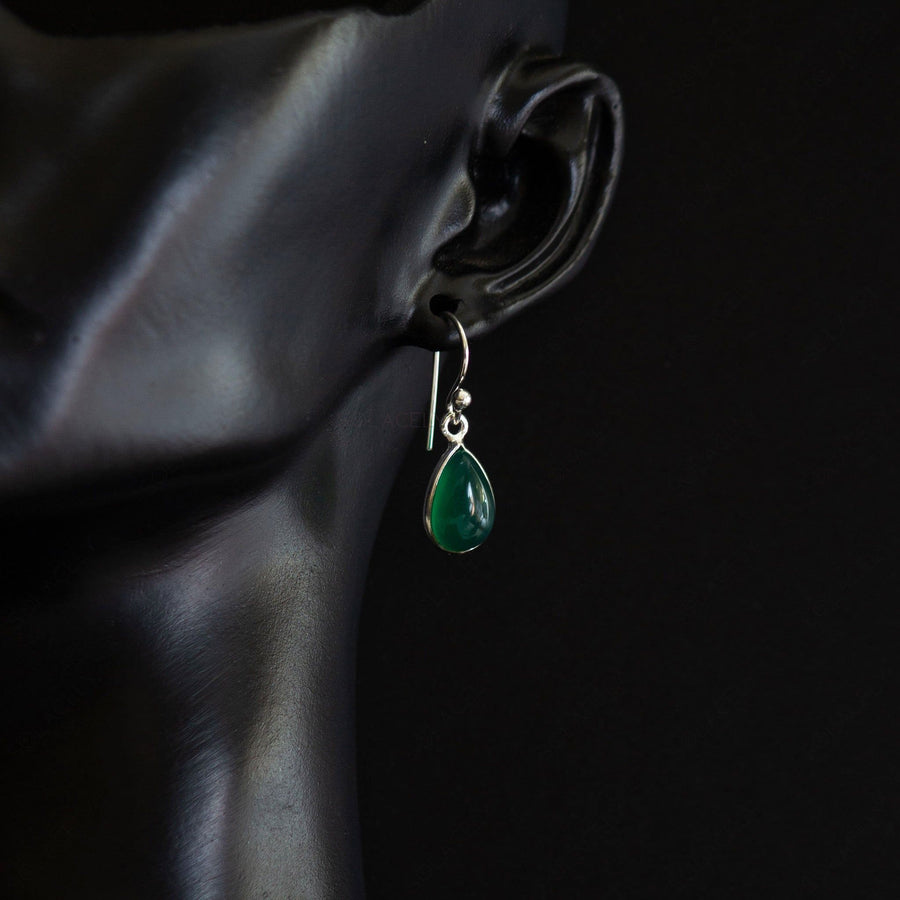 green onyx drop earrings sterling silver