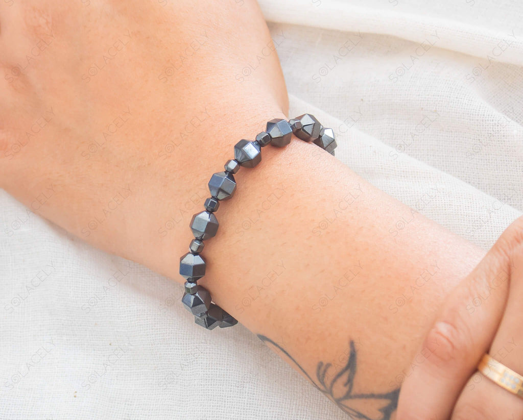 hexagonal cube hematite bracelet