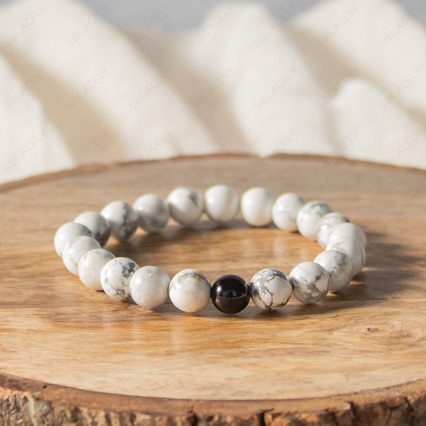 howlite bracelet with black tourmaline crystal