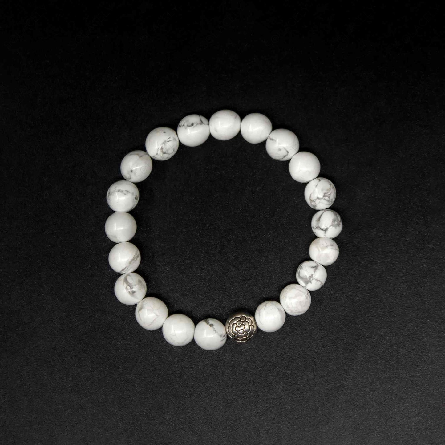 Howlite Bracelet 8mm Beads With Flower Charm