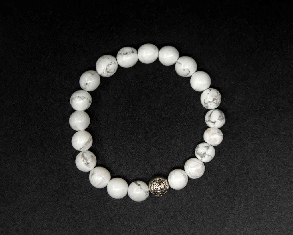 Howlite Bracelet 8mm Beads With Flower Charm