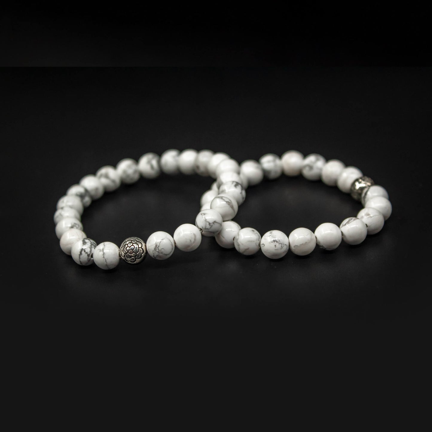 Howlite Bracelet 8mm Beads With Silver Flower Charm