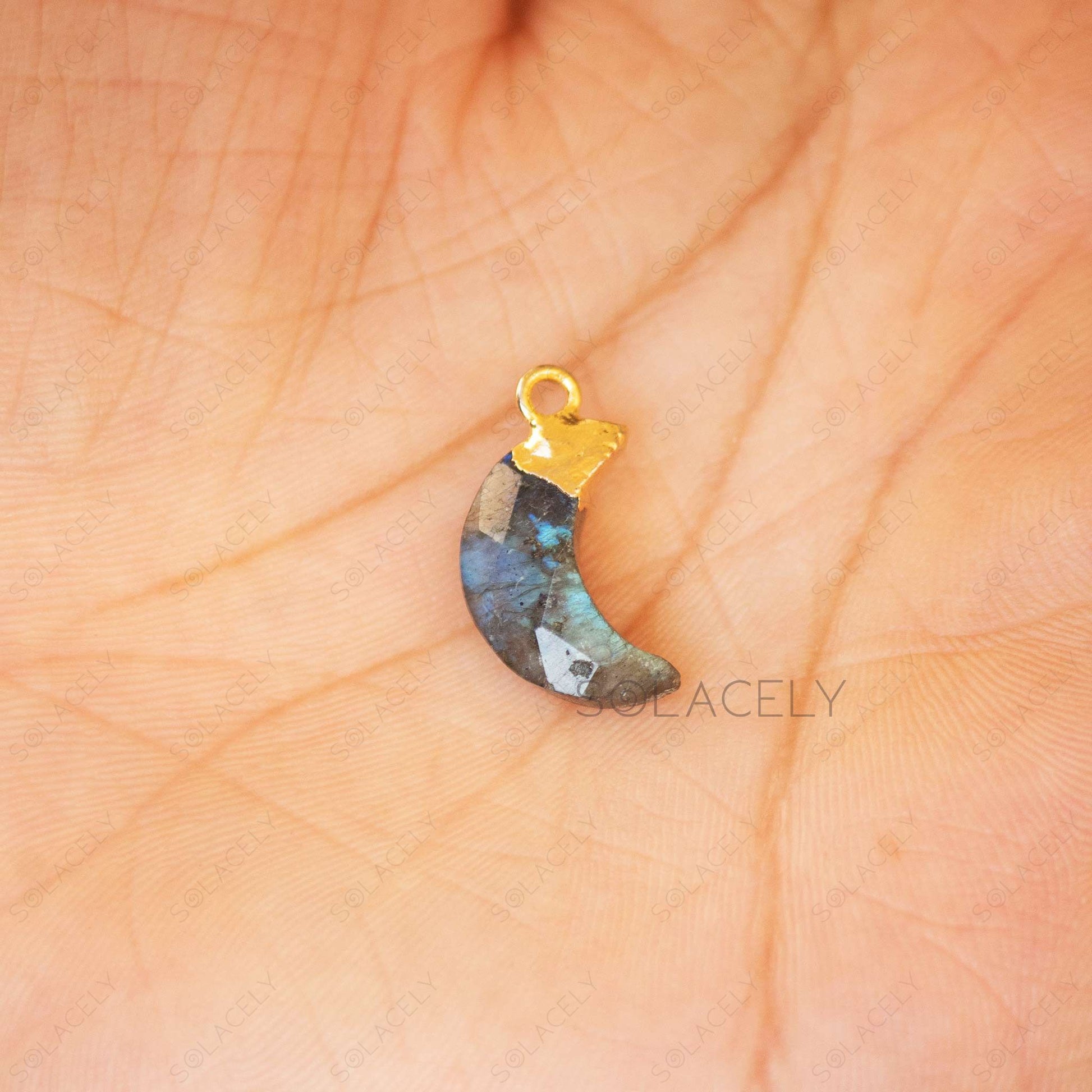 labradorite electroplated moon shape pendant