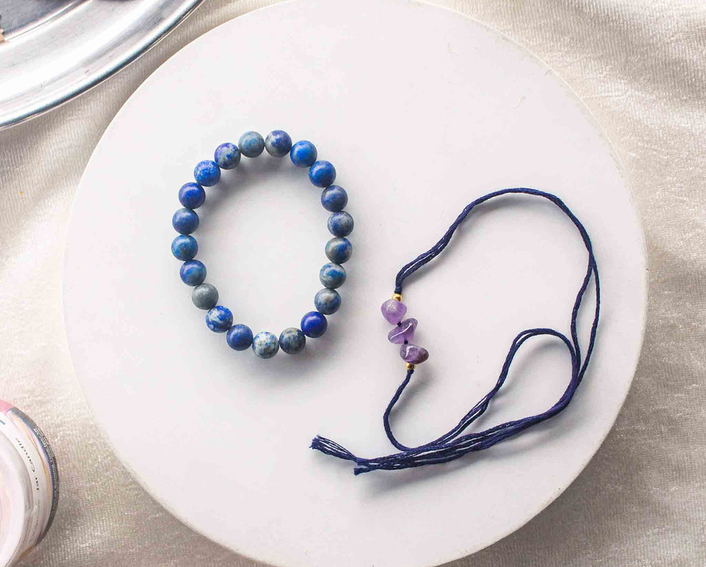 lapis lazuli and amethyst rakhi gift hamper