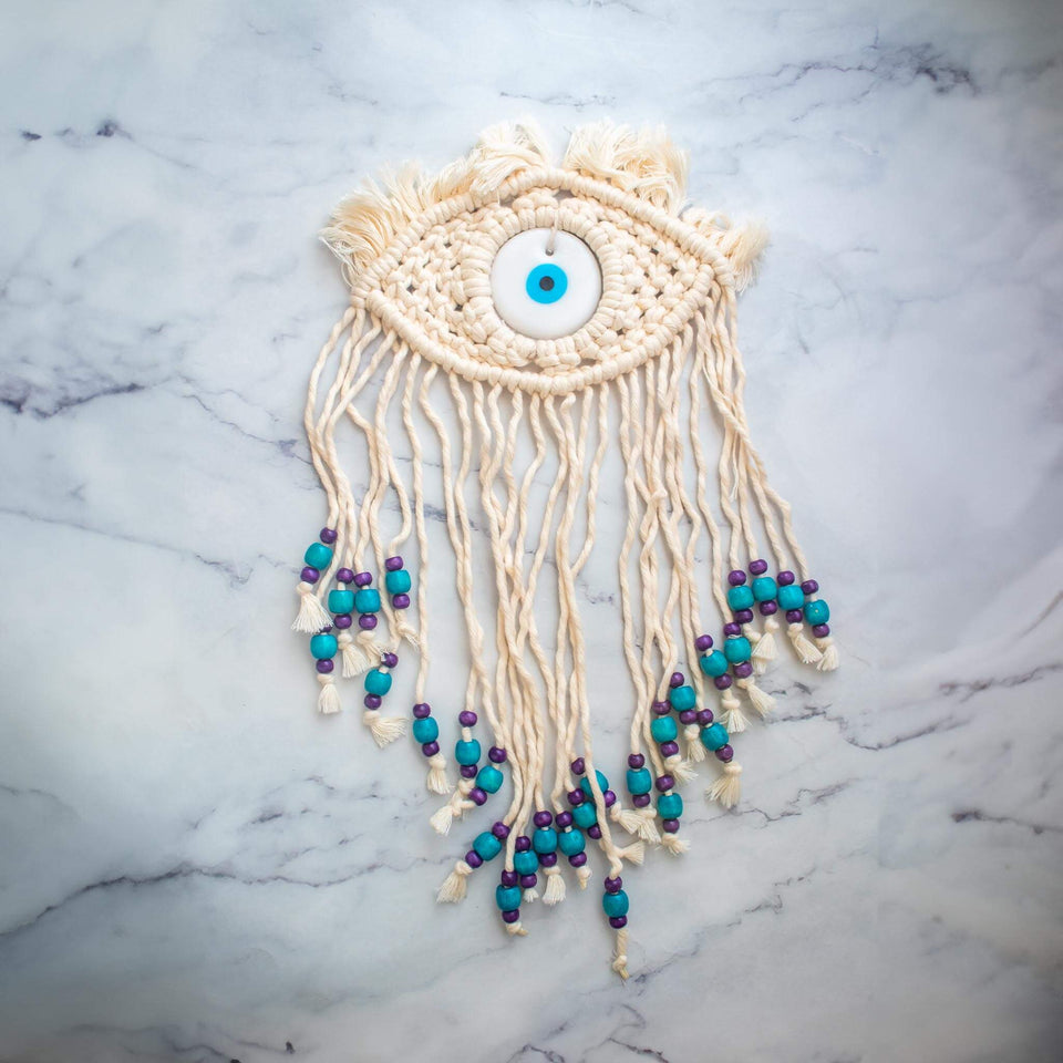 evil eye macrame wall hanging