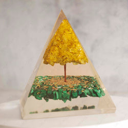 malachite orgone pyramid with citrine tree of life