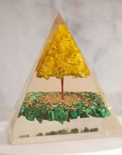 malachite orgone pyramid with citrine tree of life