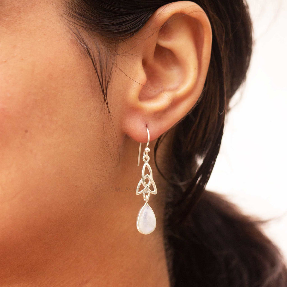 moonstone celtic drop earrings sterling silver