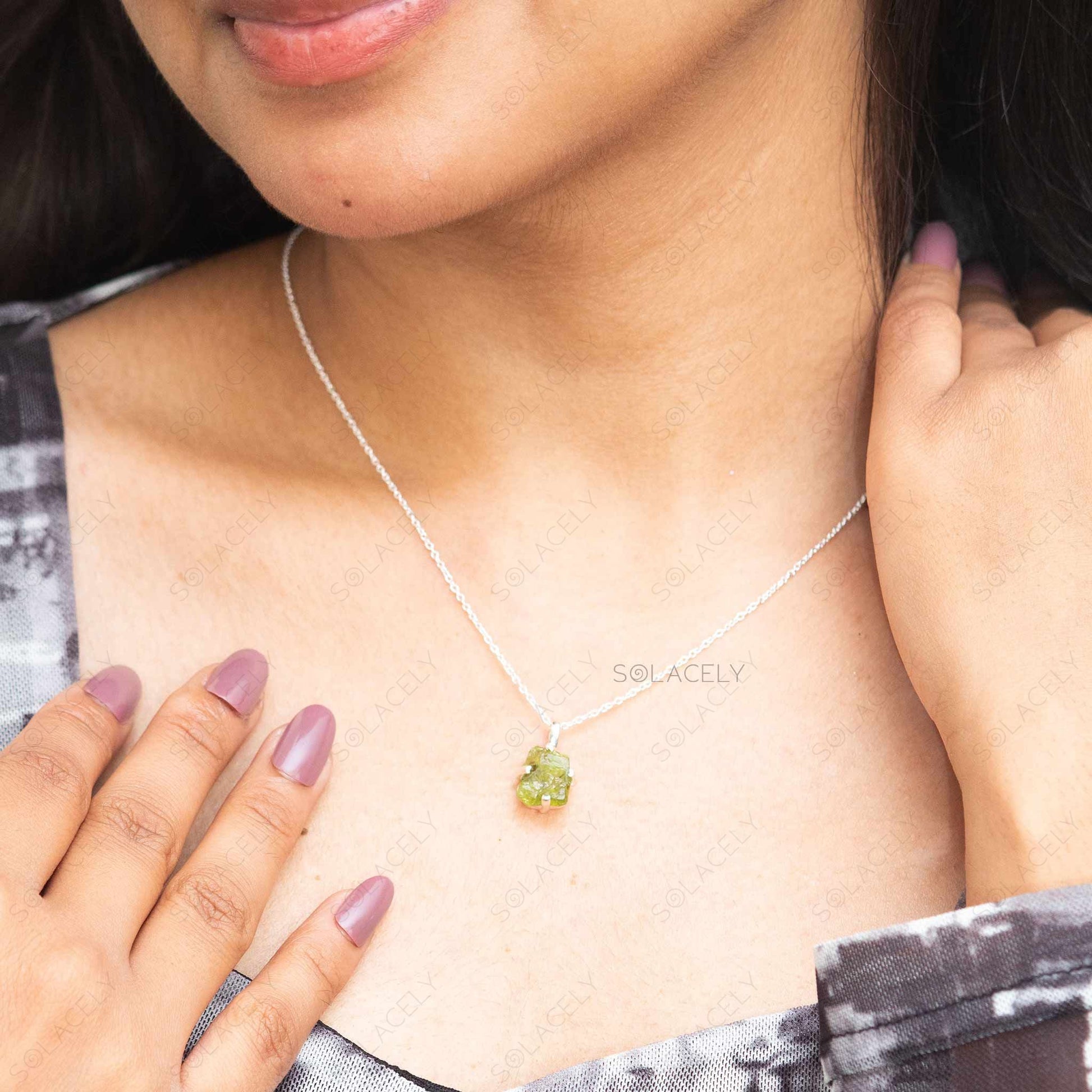 natural raw peridot sterling silver necklace for elegant style 