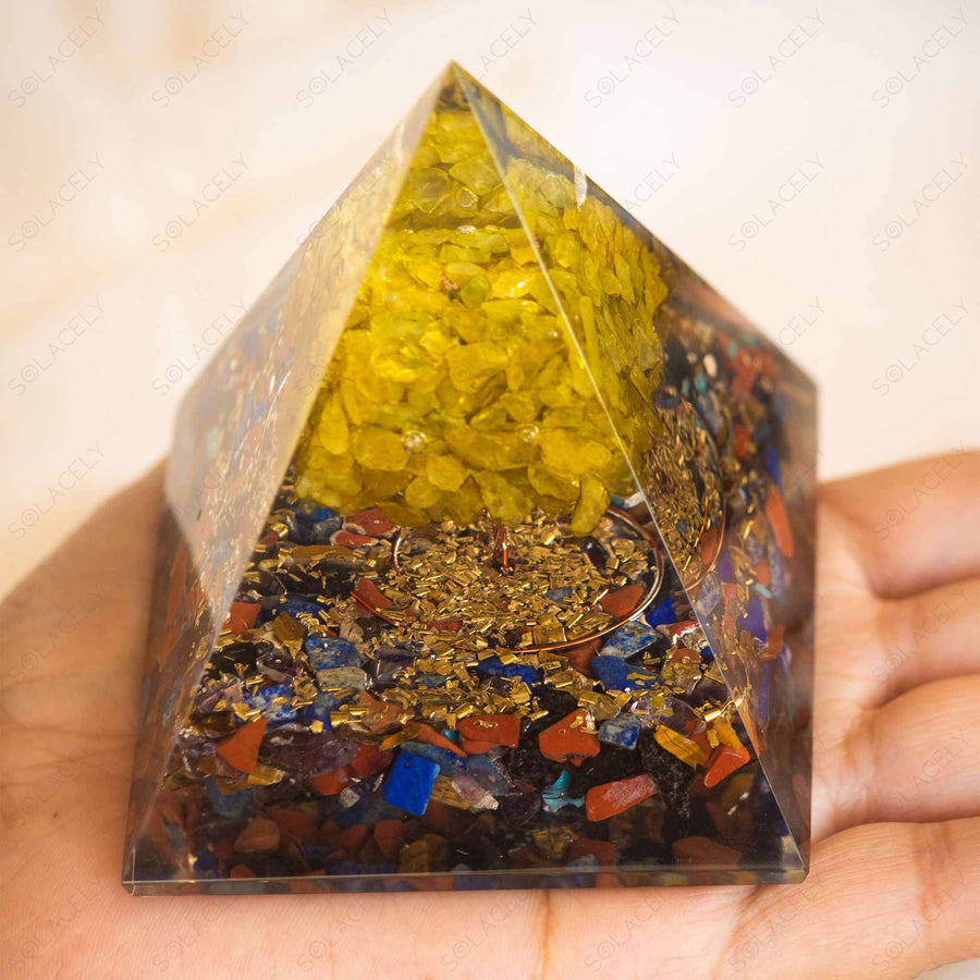 orgone pyramid seven chakra with citrine tree of life