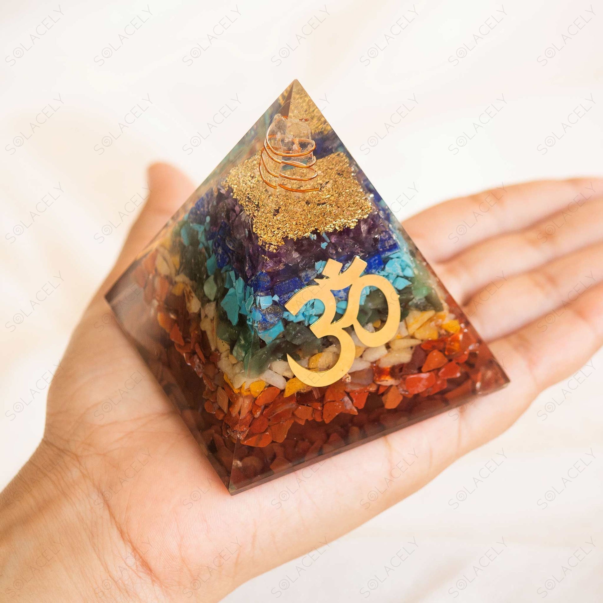 orgone pyramid with om and seven chakra