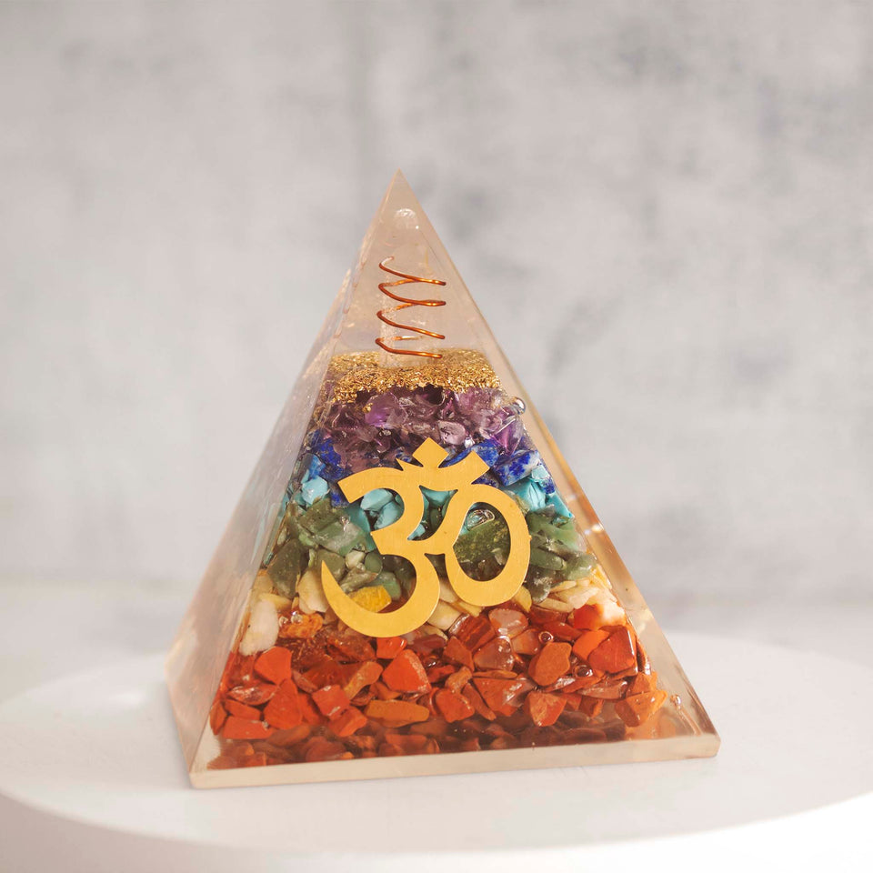 seven chakra pyramid with om