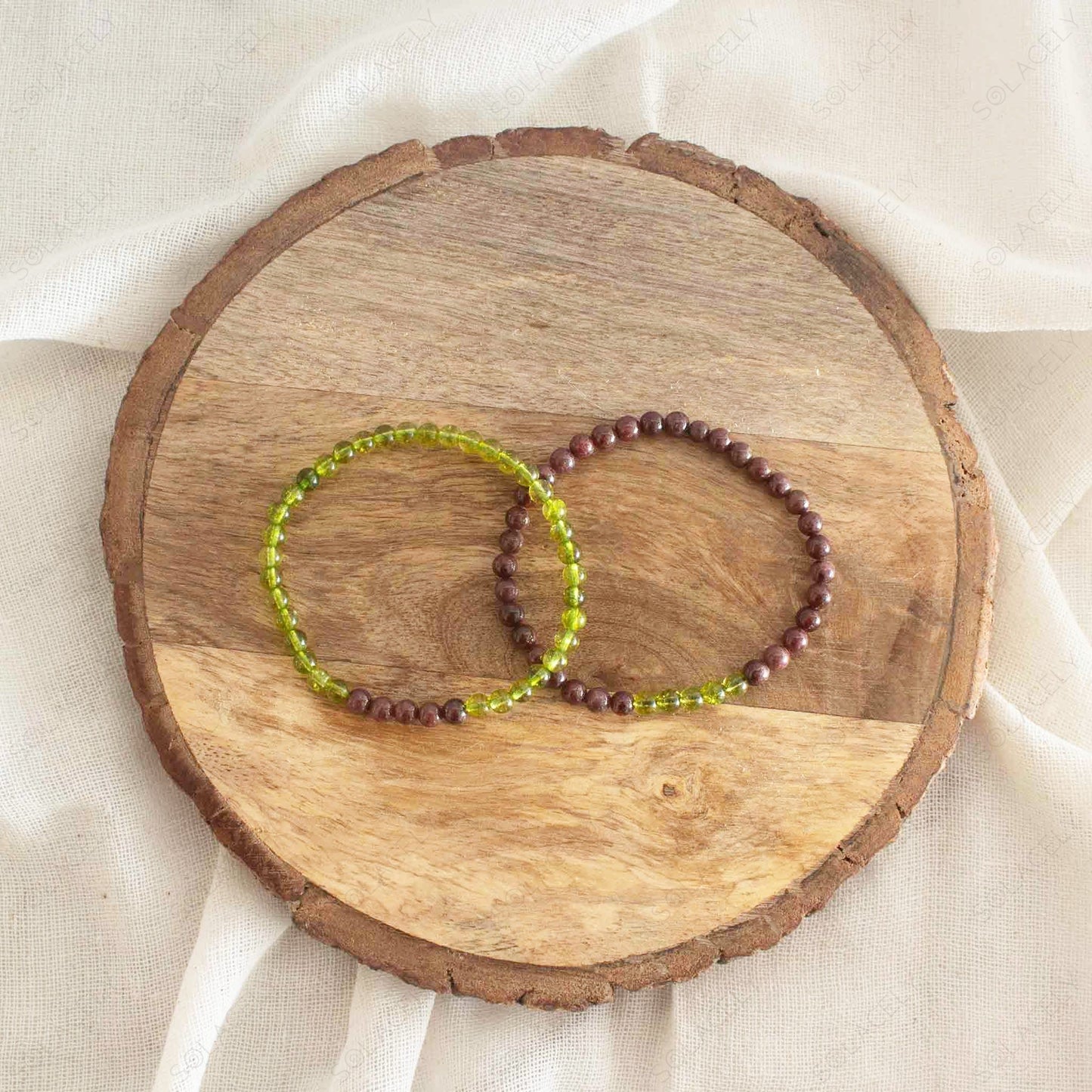 peridot and garnet couple bracelet with 4mm beads