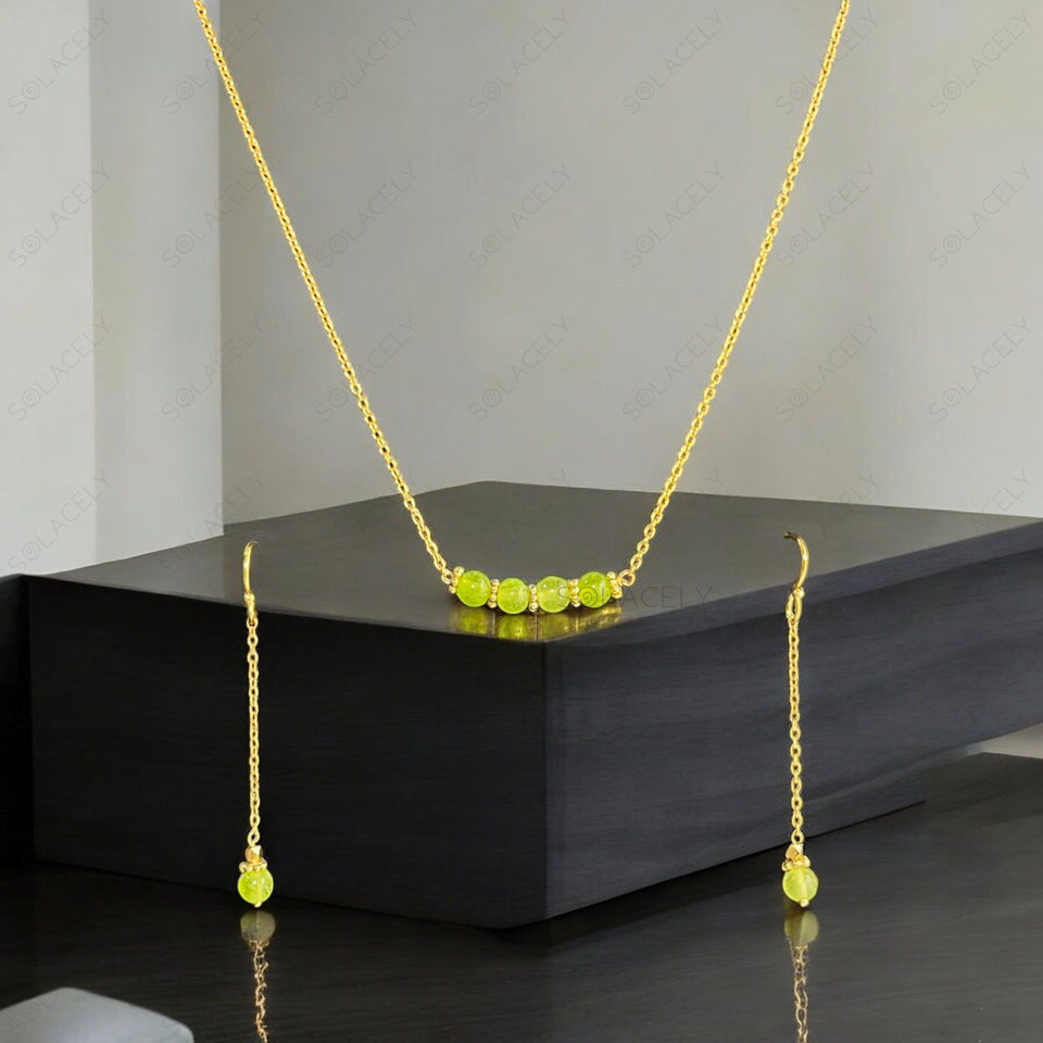 peridot gold plated necklace and earring jewelry set