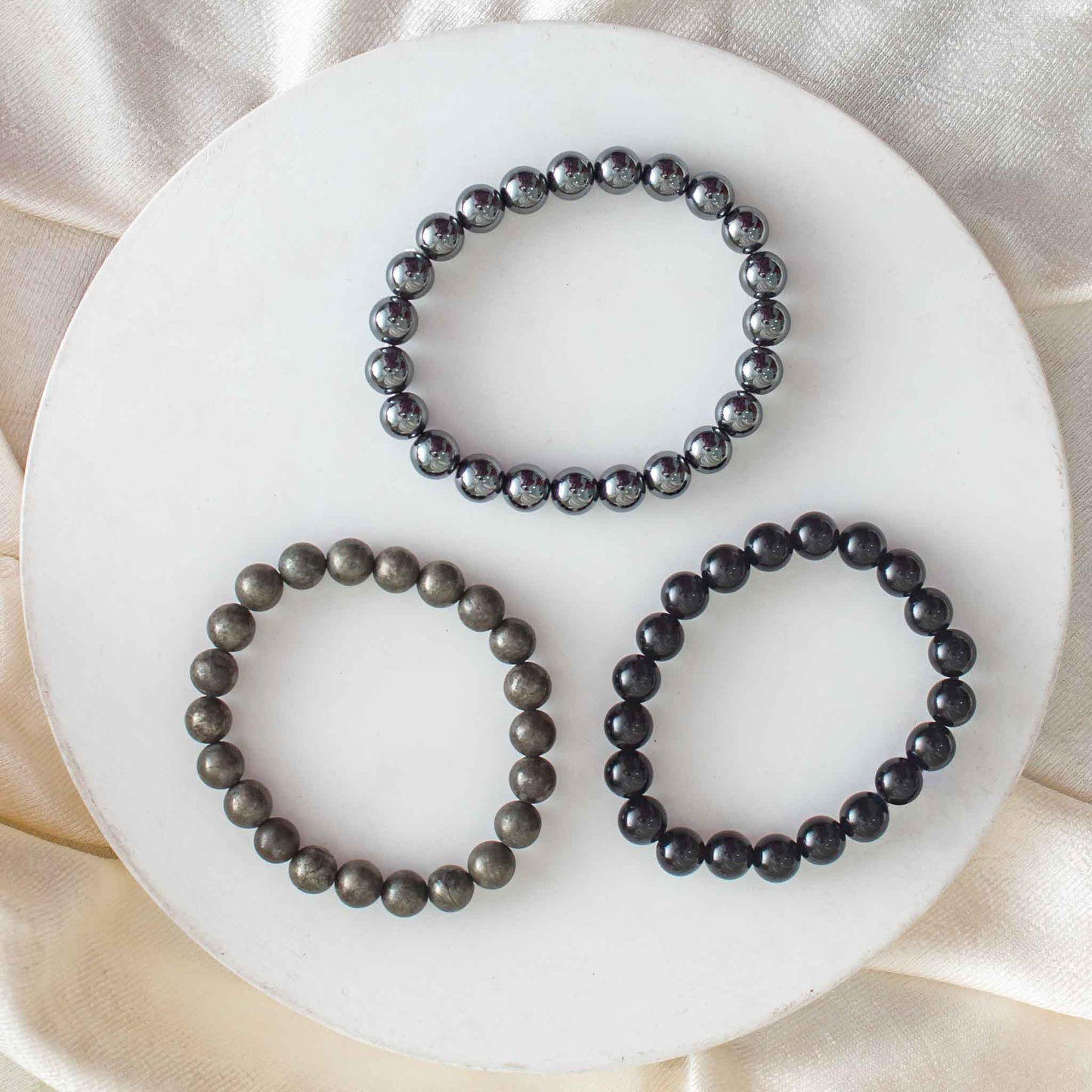 pyrite black tourmaline and hematite bracelet sets