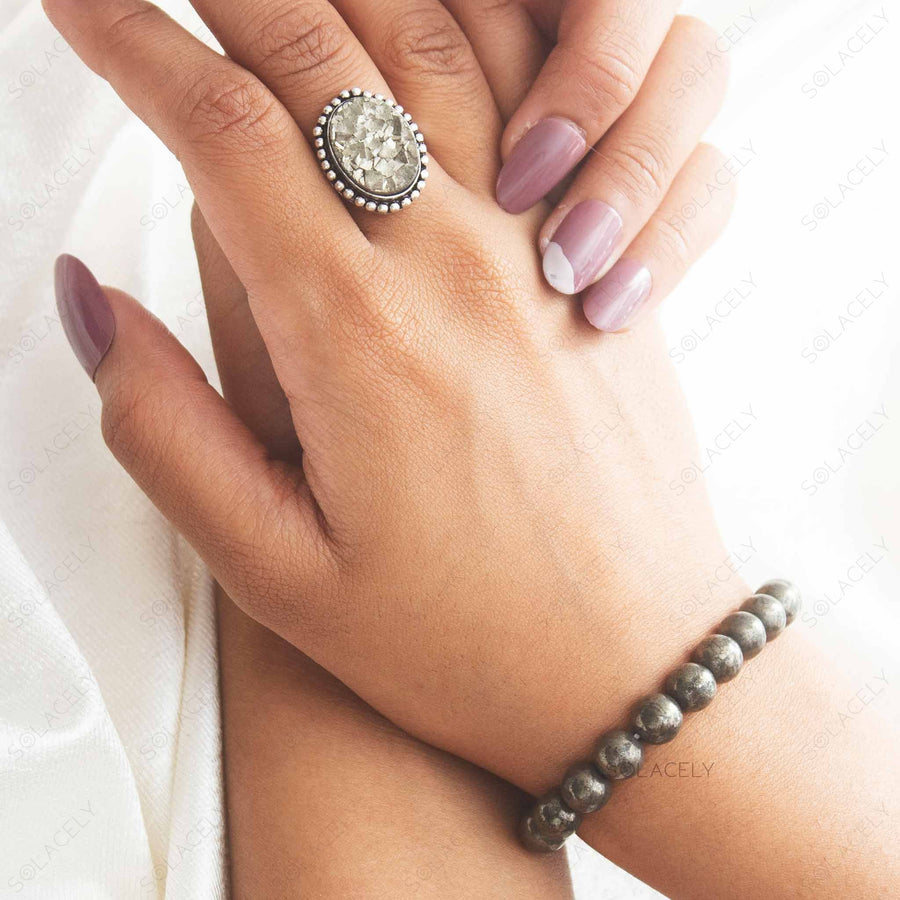 pyrite bracelet and ring set 