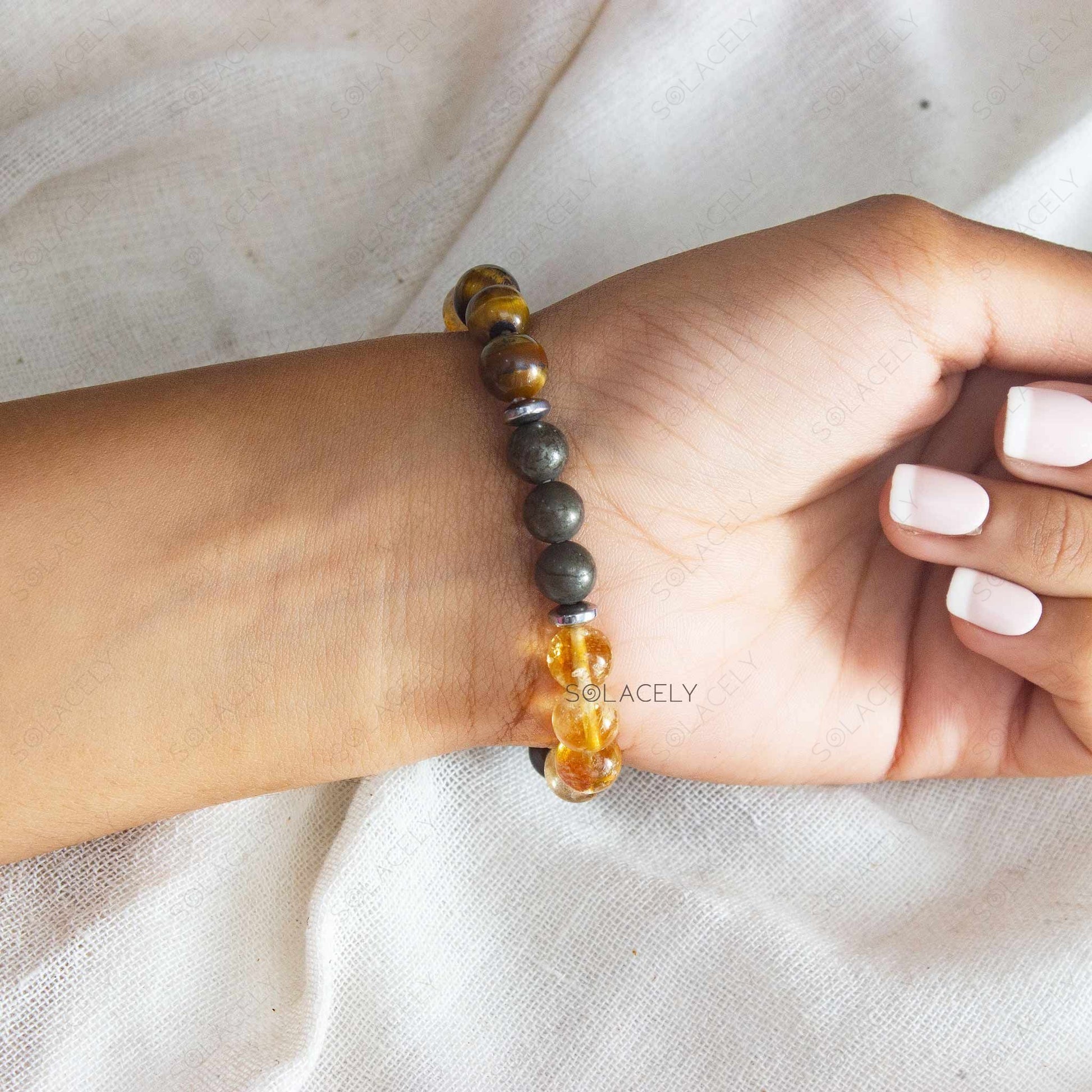 pyrite citrine tigers eyes crystal bracelet