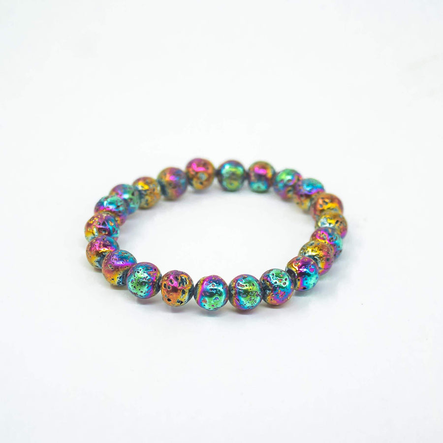 rainbow 8mm bead lava stone bracelet