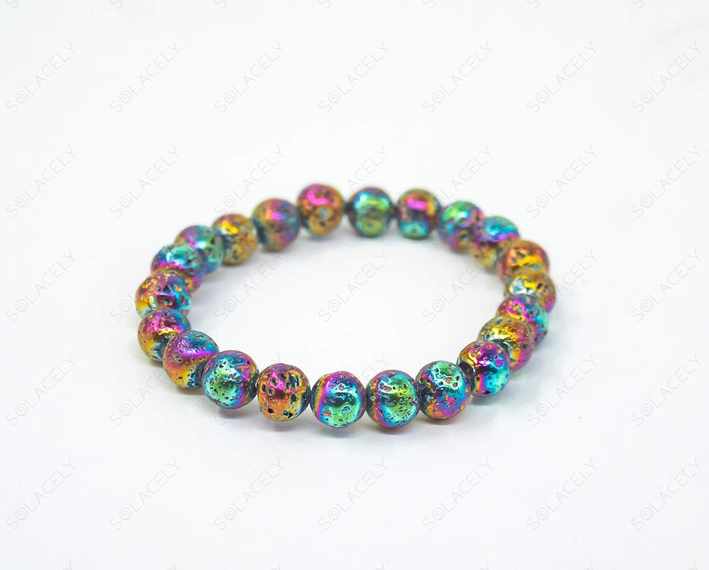 rainbow 8mm bead lava stone bracelet