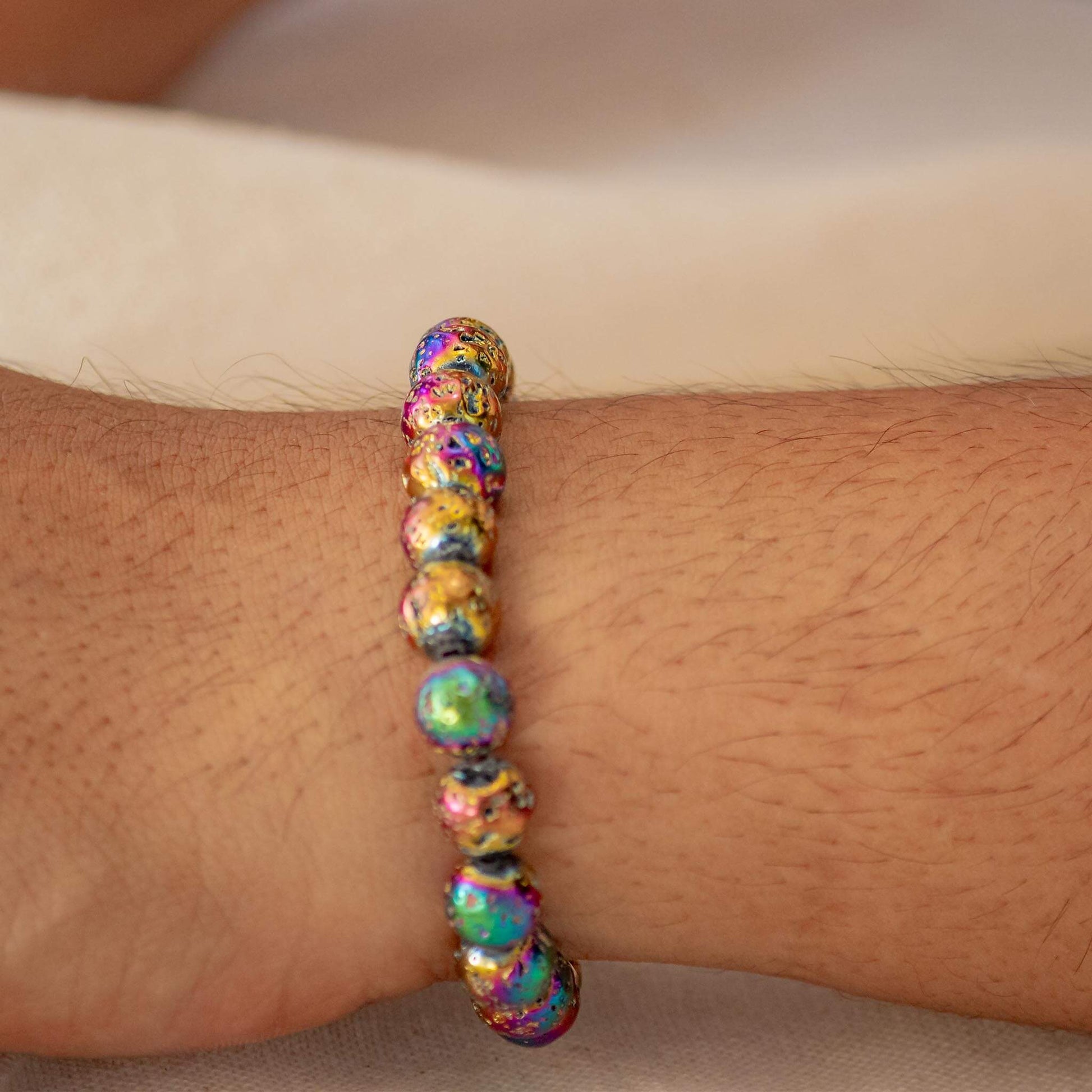Rainbow Lava Stone 8mm beads bracelet 