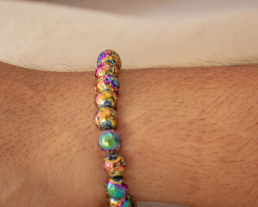 Rainbow Lava Stone 8mm beads bracelet 