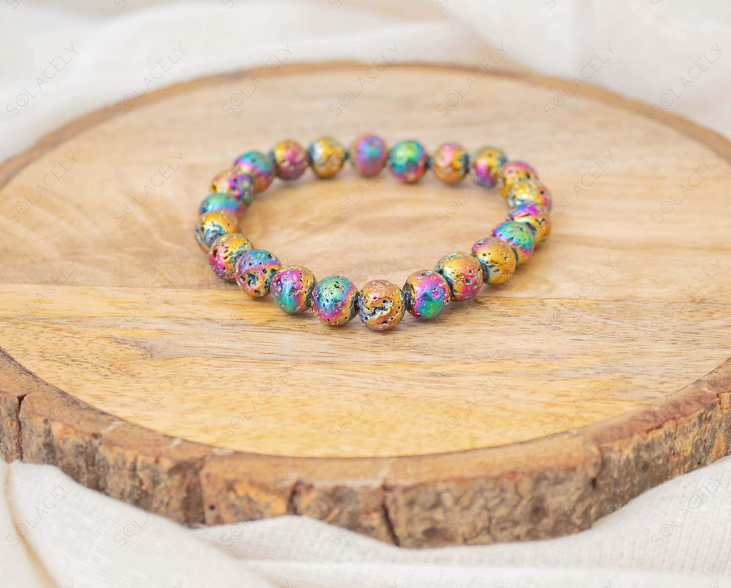 8mm natural Lava Stone beads rainbow bracelet